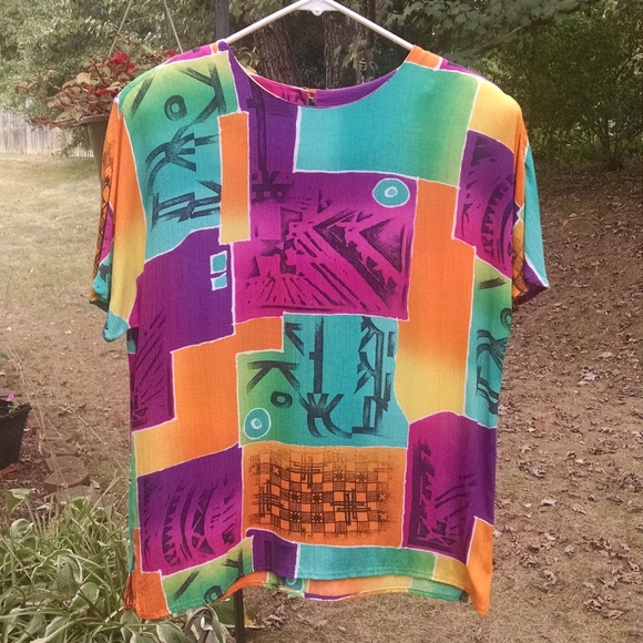A.K.F. Tops - Vintage colorful blouse size small